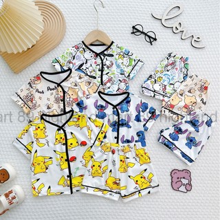 Bộ pijama tay ngắn thun lạnh mềm thoáng khí in họa tiết con vật dễ thương cho bé trai - bé gái