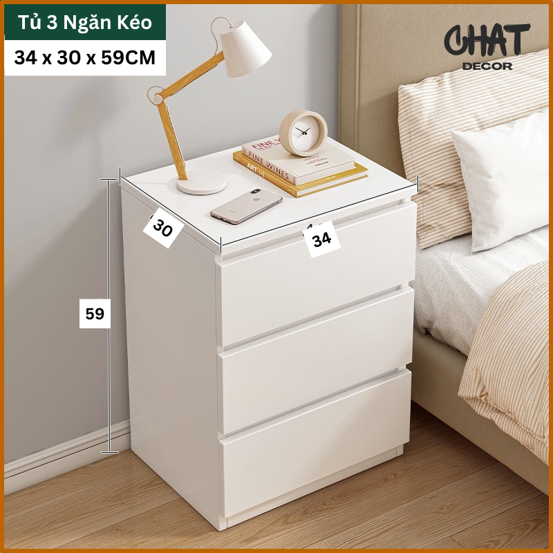 Tủ kệ đầu giường 3 ngăn kéo, tab đầu giường để đồ phòng ngủ gỗ MDF cao cấp