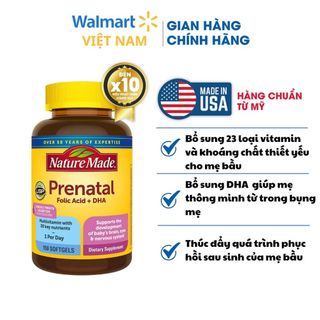 Vitamin tổng hợp cho mẹ bầu Prenatal Folic Acid + DHA 150 viên Nature Made bổ sung 23 loại vitamin và khoáng chất