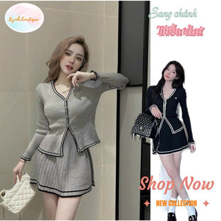 Set váy nữ , set đồ nữ sang chảnh chất len Quảng Châu co giãn 4 chiều tiểu thư