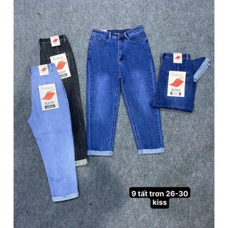 Quần Jean Nữ 9 Tấc Mẫu Trơn Co Giãn Lật Lai 3 Màu