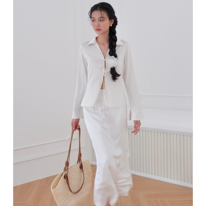Ceci Cela - Áo lụa cột dây Silk bow top