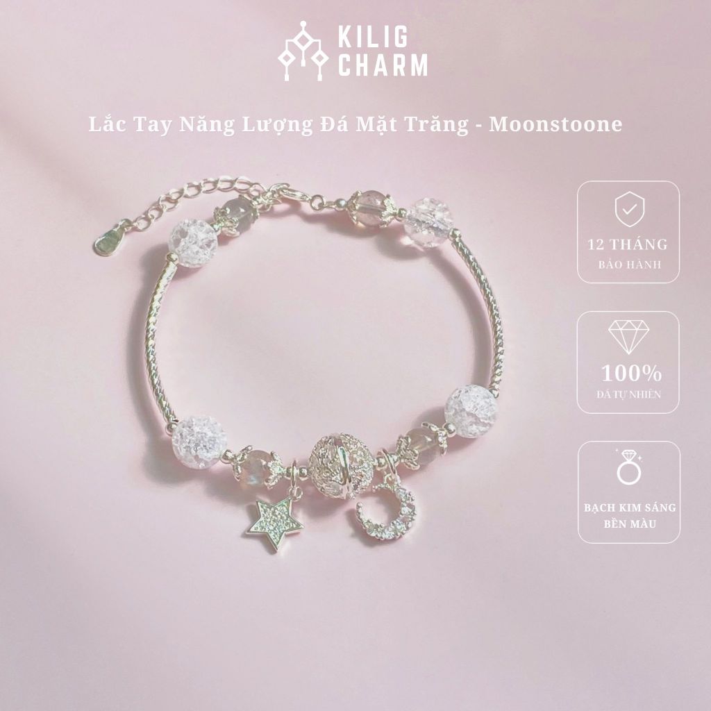 Vòng tay nữ đá năng lượng Moonstone lắc tay thu hút năng lượng tự điều chỉnh size KC03 - KILIG CHARM