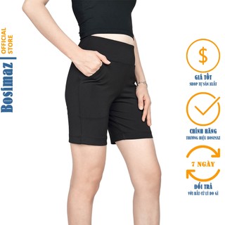 Quần Legging Nữ Bosimaz MS331 đùi túi trước màu đen cao cấp, thun co giãn 4 chiều, vải đẹp dày.