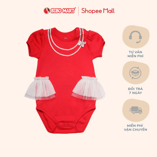 Body cộc tay bé gái Bibo's đỏ phối ren 2 bên chất siêu mềm mịn, thoáng khí thấm hút tốt cho bé từ NB-1Y