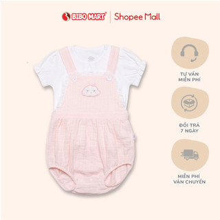 Set Body Yếm Hồng Cộc Tay Phồng Điệu Bibo's Thêu Hình Gấu Dễ Thương Cho Bé Gái 3 tháng - 1 tuổi