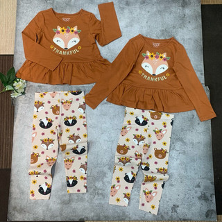 Bộ dài tay bé gái TDUN B056 hàng dư bộ thu đông chất cotton mềm mịn màu nâu size 12/18m-5y 6-19kg áo váy quần legging