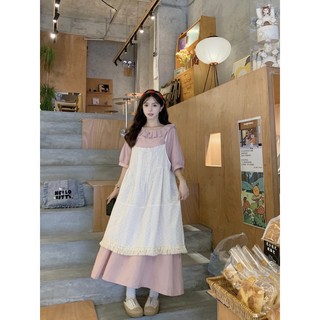 Đầm babydoll dài phối yếm váy xô ren - 20mii_mii