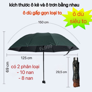 ô dù gấp gọn to, ô dù gấp gọn cỡ lớn che nắng 10 nan, che mưa loại to đi ngoài trời chăc chắn