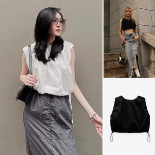 Set áo sát nách croptop chân váy rút dây zr xuất dư nminestore