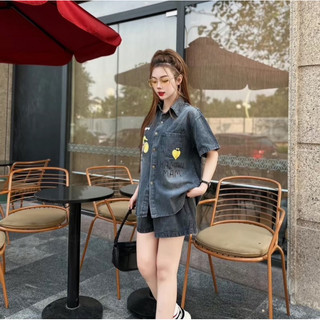 Set bộ jeans in vit kèm quân đùi siêu hot. nút khuy bấm thời trang cho nữ.Chất jeans mềm mại -MS-157