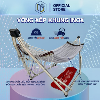 Võng Xếp An Bình, Bộ Võng Xếp Inox phi 32 Xịn Tải Trọng 250kg, Lưới Võng Polyester Cao Cấp Thoáng Khí - Hàng Chính Hãng