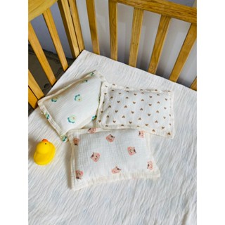Gối xô phẳng sơ sinh đến 2t, chất muslin mềm mịn cho bé, tháo rời vỏ gối