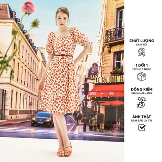 Đầm mini thô hoa nhỡ cam xếp ly eo 411dr1004 adore dress