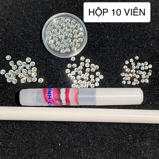 Hộp 10 viên đá đính răng chân bằng kèm keo dán và bút
