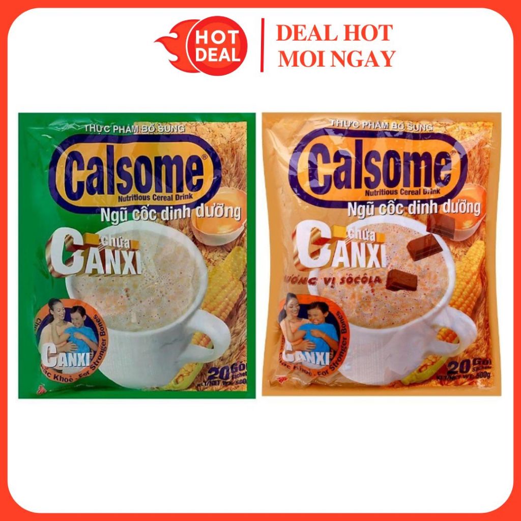 Bột Ngũ Cốc CALSOME CANXI Vị Socola/Vanilla 500G (20 Gói)