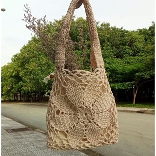 Túi len quai xách đan móc hình hoa thủ công vintage dành cho nữ