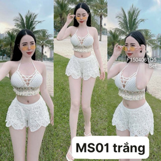 73 -[Nhiều mẫu]-Set bikini len móc 2 món gồm quần sóc và áo bra hàng QC