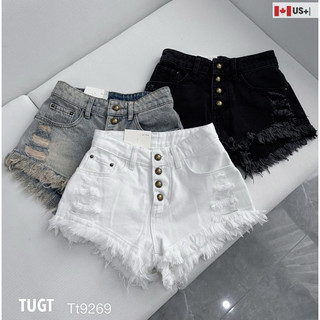 Quần short jeans denim bò rách tua rua QC