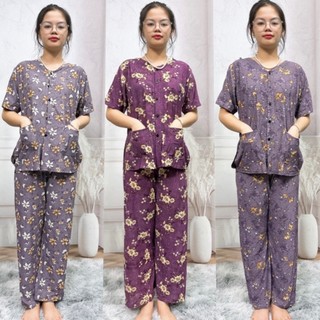 Bộ Đồ Thun Lạnh Áo Bà Ba Tay Cộc Quần Dài Cho Người già