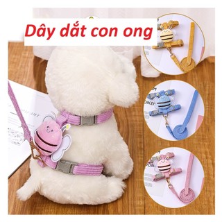 Dây dắt chó mèo hình con ong dễ thương đi dạo, dây dắt yếm cho chó mèo