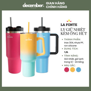 Ly Giữ Nhiệt Có Tay Cầm và Ống Hút LA FONTE, dung tích 1200ml, Inox 304, nhựa PP, ron silicone