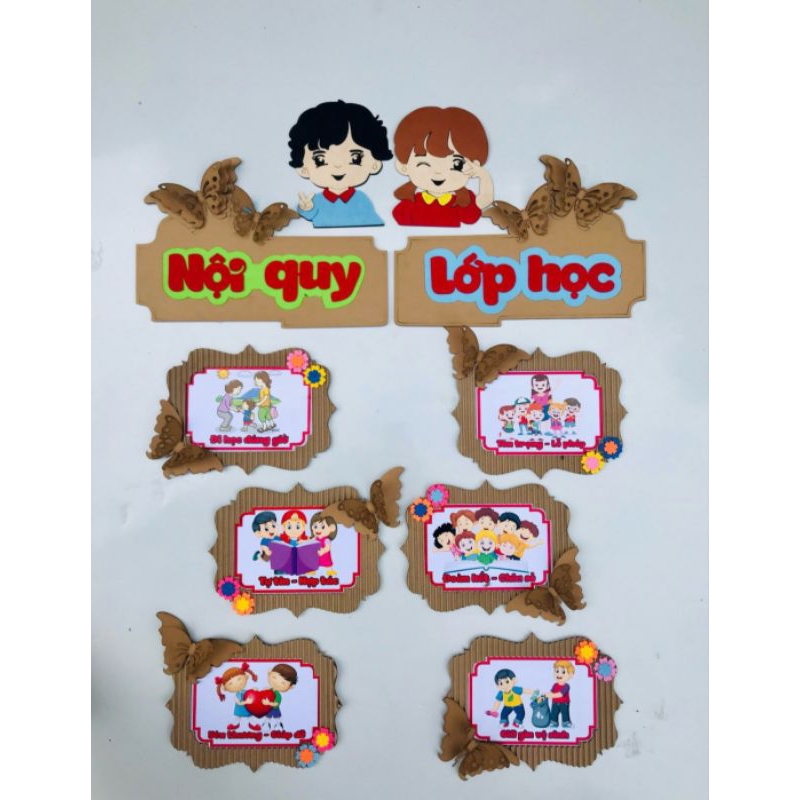 STEAM - Nội quy lớp học steam bìa carton pha nỉ đồ dùng tranh góc mầm non