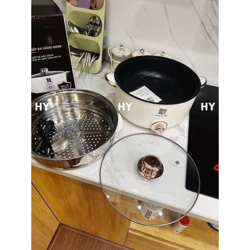 Nồi Lẩu Điện Đa Năng Cao Cấp MISU LOUIS Dung Tích 4L, Đường Kính 28cm, Tặng Kèm Xửng Hấp Inox