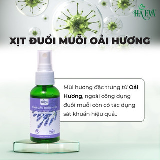 Xịt đuỗi muỗi tinh dầu Oải Hương Haeva 50ml, 100% Thiên Nhiên, đuỗi muỗi hiệu quả, khử mùi hôi, kháng khuẩn không g