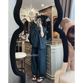 Set Bộ Đồ Nữ Tiểu Thư Áo Kiểu Bánh Bèo Dáng Thụng Tay Kiểu Quần Suông Bèo Gấu Chất Thô 40-70KG mẫu SETKEXANHTHANKAB. A39