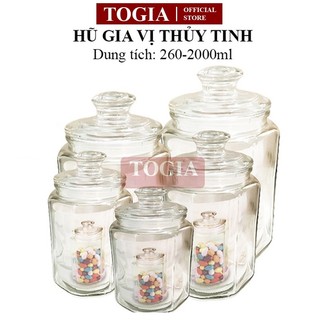 Hũ, Lọ Thủy Tinh Hình Lục Giác Nắp Hít Gioăng Cao Su Kín Khí Đựng Gia Vị, Đồ Ăn Khô 380/ 550/ 900/ 1500/ 2000ml Togia