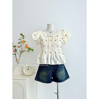 Short jean xanh đậm ống suông