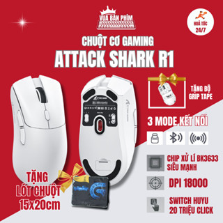 Chuột máy tính không dây gaming Attack Shark R1 bluetooth, siêu nhẹ,18000 dpi, chip Paw3311 siêu mạnh, có app điều chỉnh