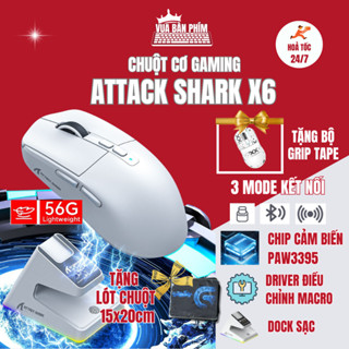 Chuột máy tính không dây gaming Attack Shark X6 bluetooth, có dock sạc tiện lợi, siêu nhẹ 59g , chip Paw 3395 siêu mạnh