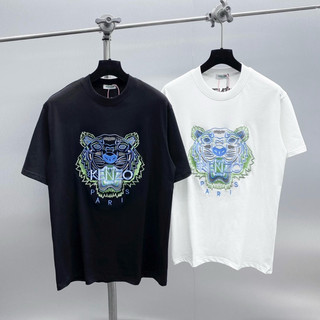 Áo phông nam nữ Premium cotton KZ ngực thêu hoạ tiết đầu hổ paris xanh sau gáy thêu chữ nối