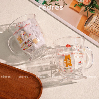  Cốc thuỷ tinh cỡ lớn 450ml trong suốt chịu nhiệt có quai hoạ tiết gấu Micka Deer đáng yêu uống nước trà sữa cafe Cedres 