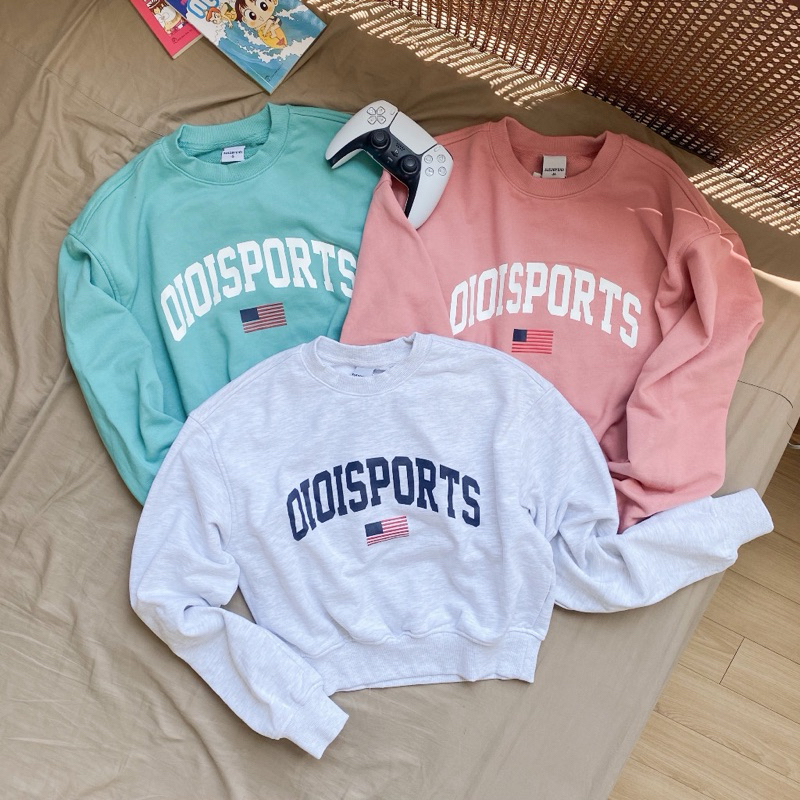 [PASS] Áo Nỉ OIOI Sweater Crop GREYB Dáng Ngắn In Chữ Trước Ngực Phong Cách Hàn Quốc