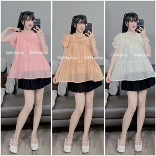 Áo bầu thiết kế cộc tay cánh tiên cổ ngọc, áo bầu babydoll chất liệu tơ nhăn 2 lớp siêu xinh giá tại xưởng