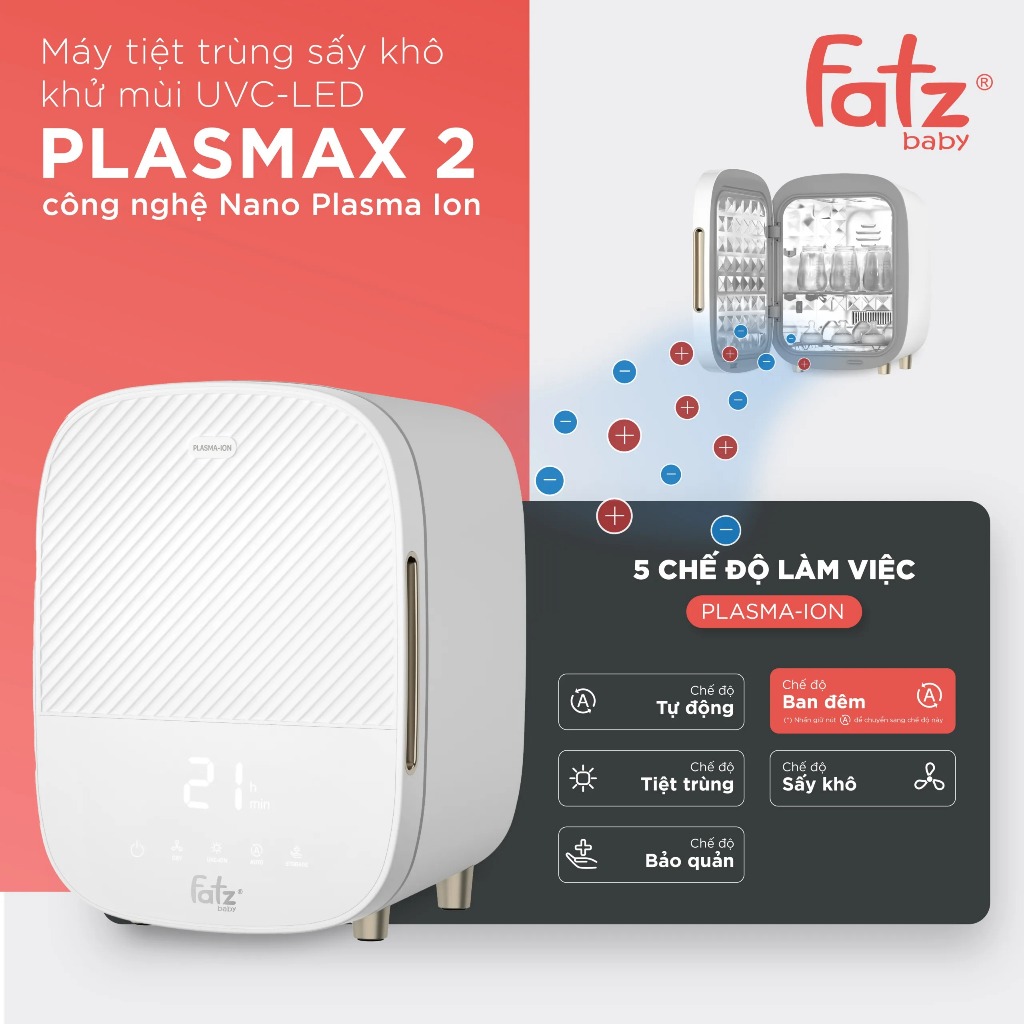 Máy tiệt trùng sấy khô khử mùi Fatz baby PLASMAX 2 - FB4791TN đèn UVC-LED công nghệ mới Nano Plasma Ion