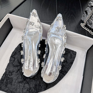 Có sẵn Hàng loại 1 lùi 1 size Giày búp bê đính đá bling bling phong cách Nertro trẻ trung xinh xắn