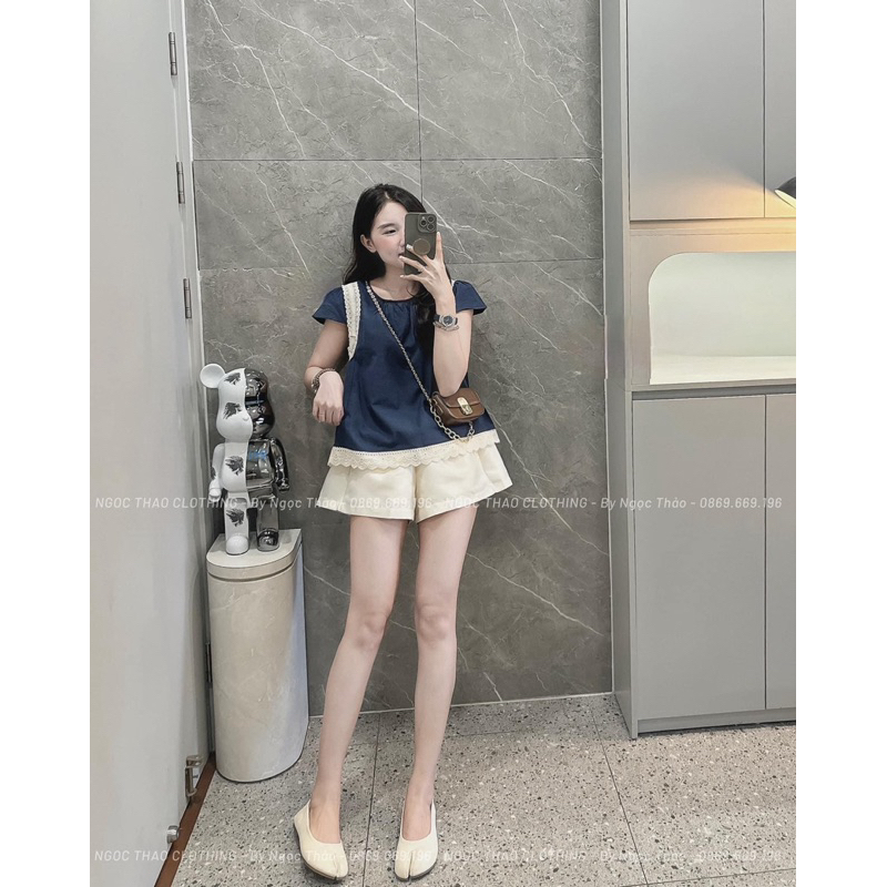 Áo đũi tay hến phối ren