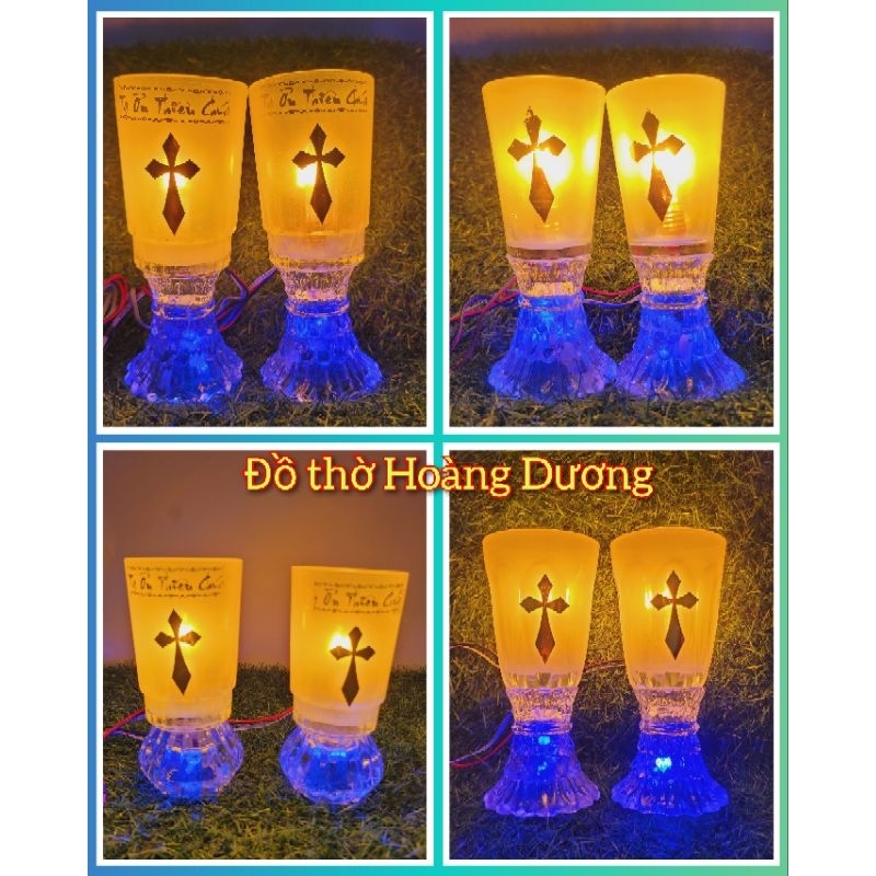 [TẶNG THÊM BÓNG] Đôi Đèn Ly Thủy Tinh Trang Trí Bàn Thờ Thiên Chúa, Bàn thờ Gia Tiên
