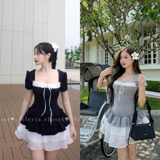 Váy Tiểu Thư Ngắn Tay Chất Tăm Phối Tơ 3 Tầng Bèo Có Lót Quần Trong A5