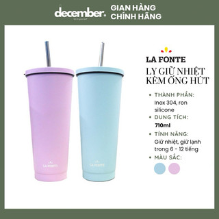 Ly Giữ Nhiệt Pastel Kèm Ống Hút LA FONTE, Inox 304, ron silicone, dung tích lớn 710ml