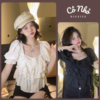 Áo kiểu nữ thiết kế bigsize chất silk mềm mịn ít nhăn phối tầng thân áo cổ vuông tay búp sang trọng - SM36