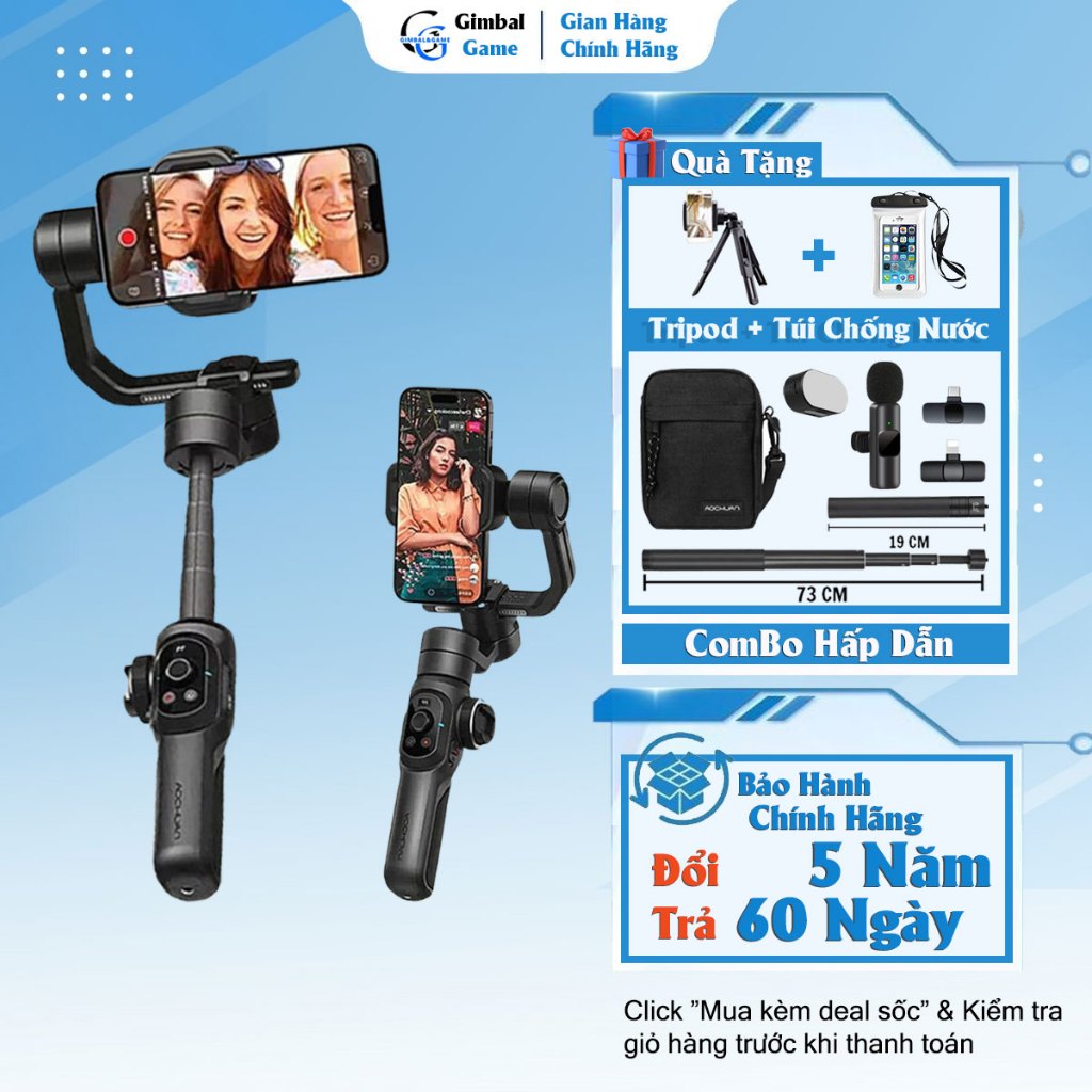 Gimbal chống rung điện thoại AOCHUAN Smart S2 Pro, Gậy chống rung điện thoại cao cấp có thể kéo dài