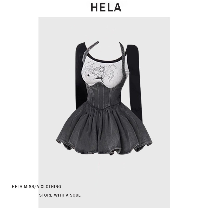 Full Set HeLa Áo Dài Tay Phối Váy Yếm