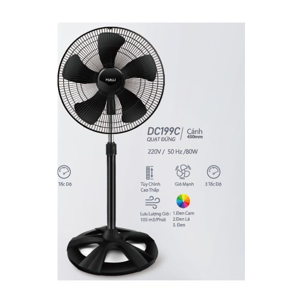 80w- Quạt đứng Hali DC199- động cơ đồng 100%- công suất 80W- sải cánh 450mm