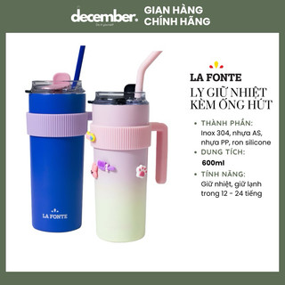Ly Giữ Nhiệt Sticker Kèm Ống Hút La Fonte 600ml - 012294 - Inox 304, nhựa AS, nhựa PP, ron silicone