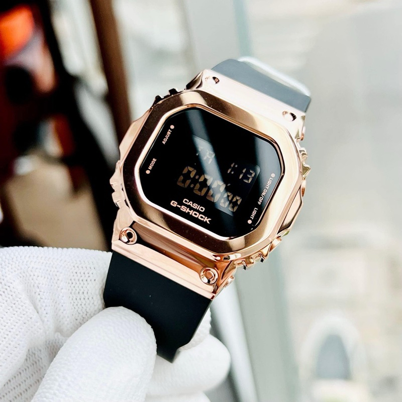 ĐỒNG HỒ NỮ CHÍNH HÃNG Casio G-Shock GM-S5600PG Quartz Rose Gold Case Mặt Vuông Black Silicone Strap 